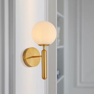 Luxury Modern Indoor Wall Sconce With Opaque Globe Glass Shade, Perfect for Kitchen, Dining, Bedroom, Entryway