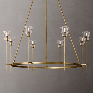 Unique Modern 8 Head Chandelier Brushed Brass/Gold Metal with Luxury Glass Shades image 2