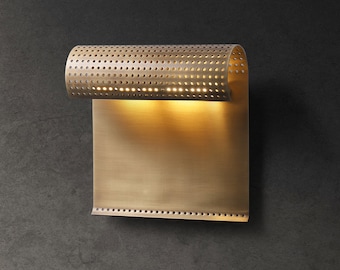 Modern Unique Brass/Gold Wall Sconce with Ambient Light, Brutalist Mid-Century Inspired, Luxury Finish