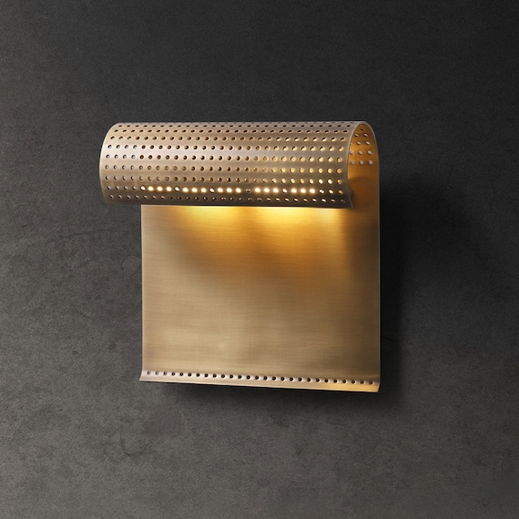 Modern Unique Brass/Gold Wall Sconce with Ambient Light, Brutalist Mid-Century Inspired, Luxury Finish