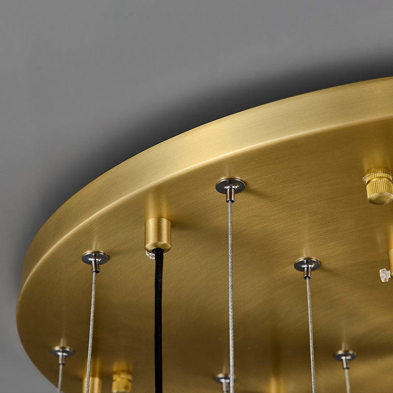 Modern Brass Abstract Chandelier 10 Pendants with Gold Shade Detail and Adjustable Length, Perfect for Entryway, Living Room, Dining Room image 3