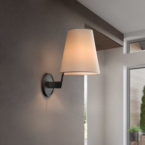 Modern Transitional Wall Sconce with Linen Shade, Bronze Color, RH Style, Perfect for Kitchen, Dining, Bedroom, Entryway