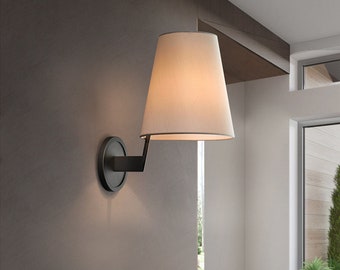 Modern Transitional Wall Sconce with Linen Shade, Bronze Color, RH Style, Perfect for Kitchen, Dining, Bedroom, Entryway