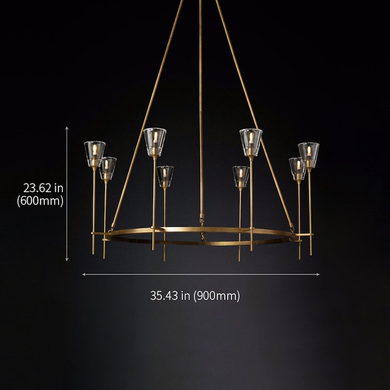 Unique Modern 8 Head Chandelier Brushed Brass/Gold Metal with Luxury Glass Shades image 6