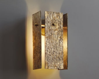 Unique Bark Textured Brass Wall Sconce - Mid Century