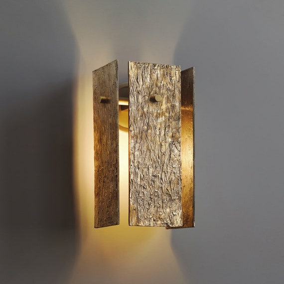 Unique Bark Textured Brass Wall Sconce - Mid Century