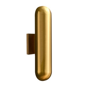 Mid Century Modern Pill Shape Wall Sconce with Integrated LED's Brutalist, Minimalist Theme in Gold and Black zdjęcie 6