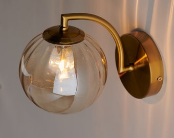 Luxury Modern Indoor Globe Sconce With Cognac Glass Shade- Wall Light