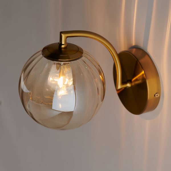 Luxury Modern Indoor Globe Sconce With Cognac Glass Shade- Wall Light