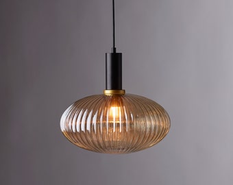 Luxury Modern Indoor Pendant Light With Ribbed Glass Texture 12"