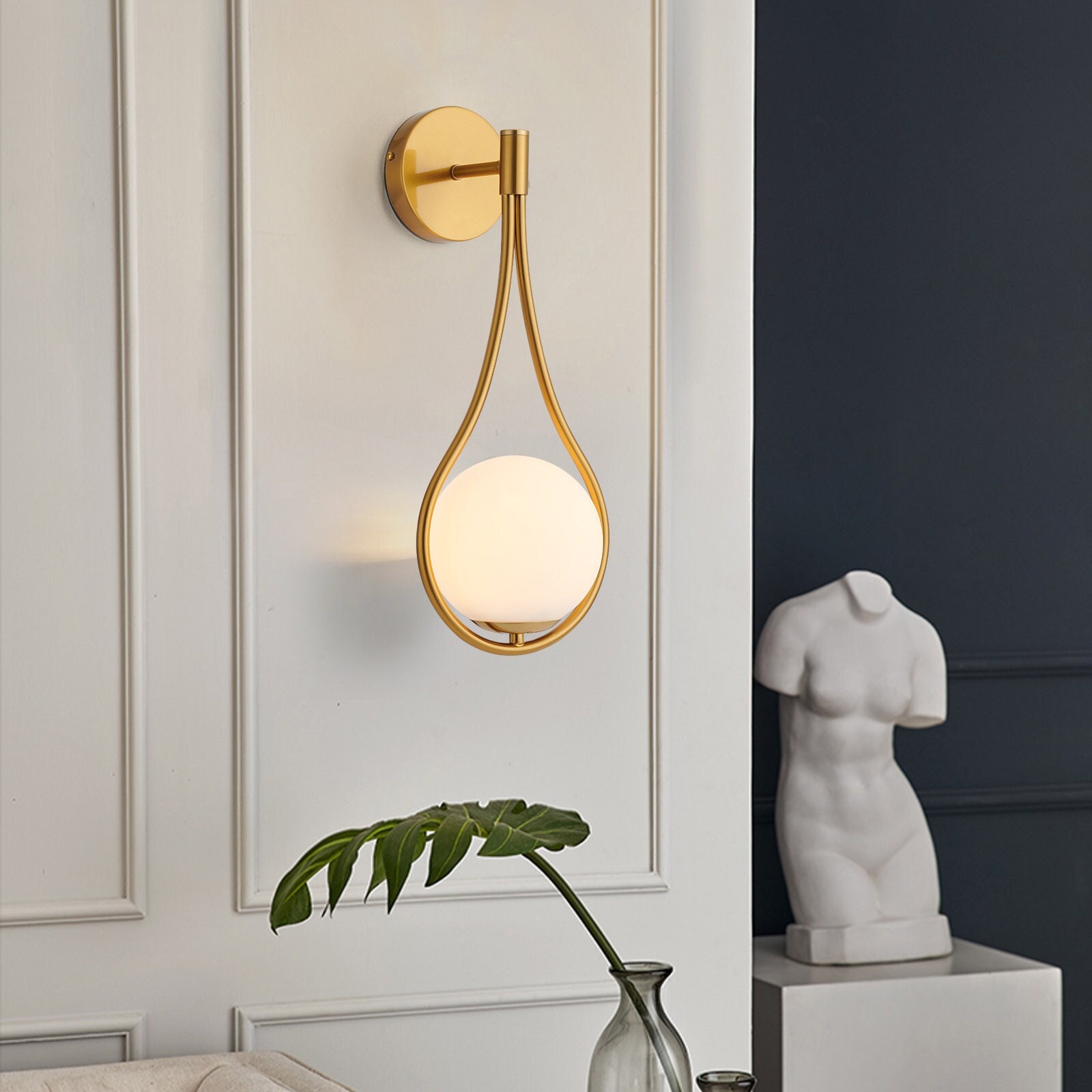 Teardrop Modern Indoor Wall Sconce With Opaque Globe Glass