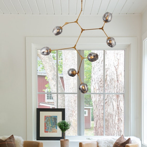 Modern Abstract 7 Arm Chandelier with Unique Glass Shades and Brushed Gold Finish, Perfect for Kitchen, Dining, Bedroom, Entryway