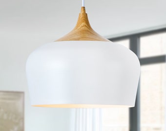 Scandinavian Style Pendant Light with Faux Wood Detail, Perfect for Kitchen, Dining, Bedroom and Entryway- Modern Nordic