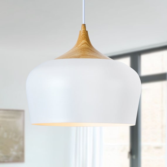Scandinavian Style Pendant Light with Faux Wood Detail, Perfect for Kitchen, Dining, Bedroom and Entryway- Modern Nordic