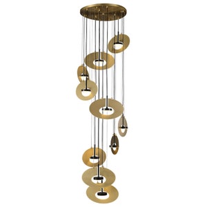 Modern Brass Abstract Chandelier 10 Pendants with Gold Shade Detail and Adjustable Length, Perfect for Entryway, Living Room, Dining Room image 4