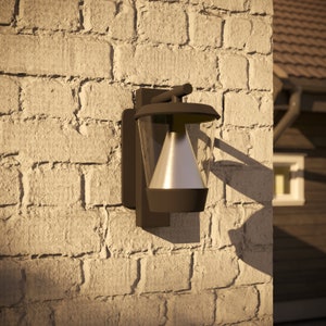 Outdoor Modern Wall Lantern With Integrated LED's and Unique Reflective Center Cone Farmhouse Design image 2