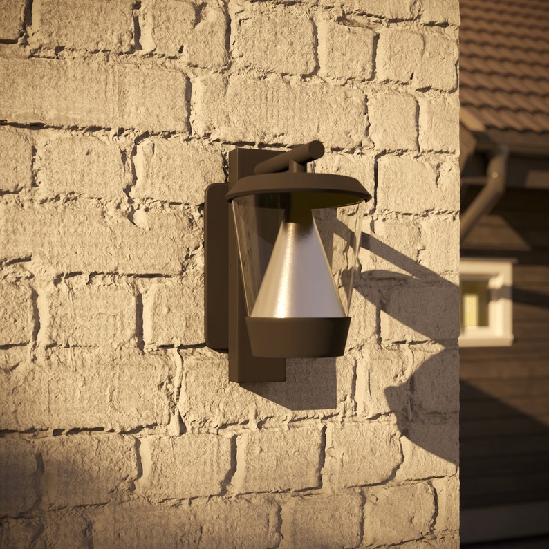 Outdoor Modern Wall Lantern With Integrated LED's and Unique Reflective Center Cone Farmhouse Design image 2