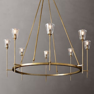 Unique Modern 8 Head Chandelier Brushed Brass/Gold Metal with Luxury Glass Shades image 1