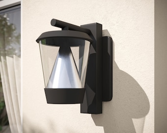 Outdoor Modern Wall Lantern With Integrated LED's and Unique Reflective Center Cone - Farmhouse Design