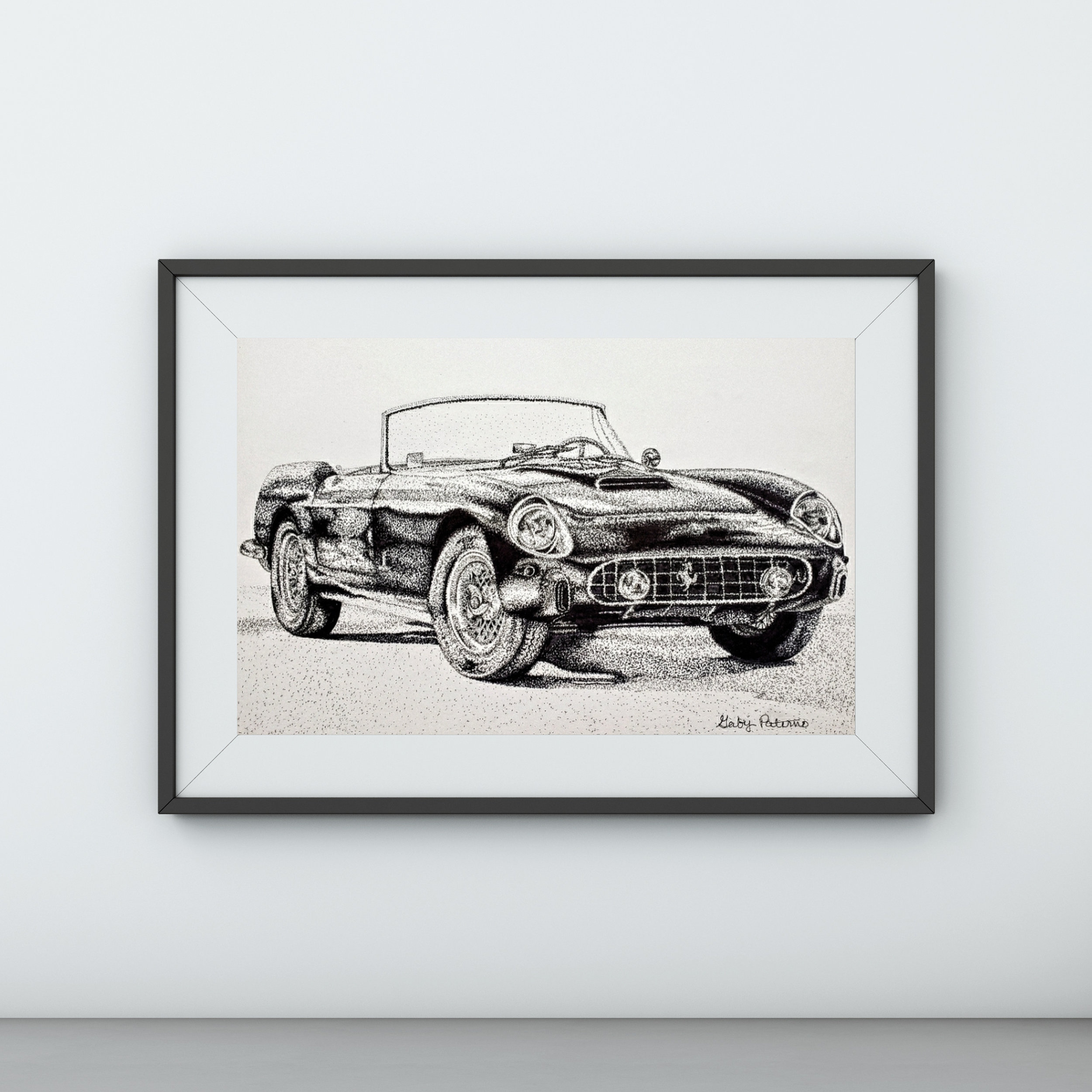 Vintage Car Print/ Pointillism Car Art/ Ferrari Car Art/ Chevrolet Car