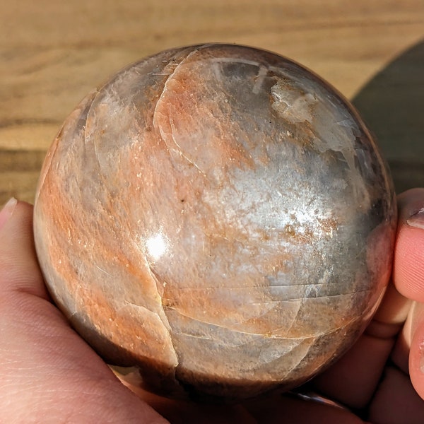 Flashy Peach Moonstone Spheres - OOAK