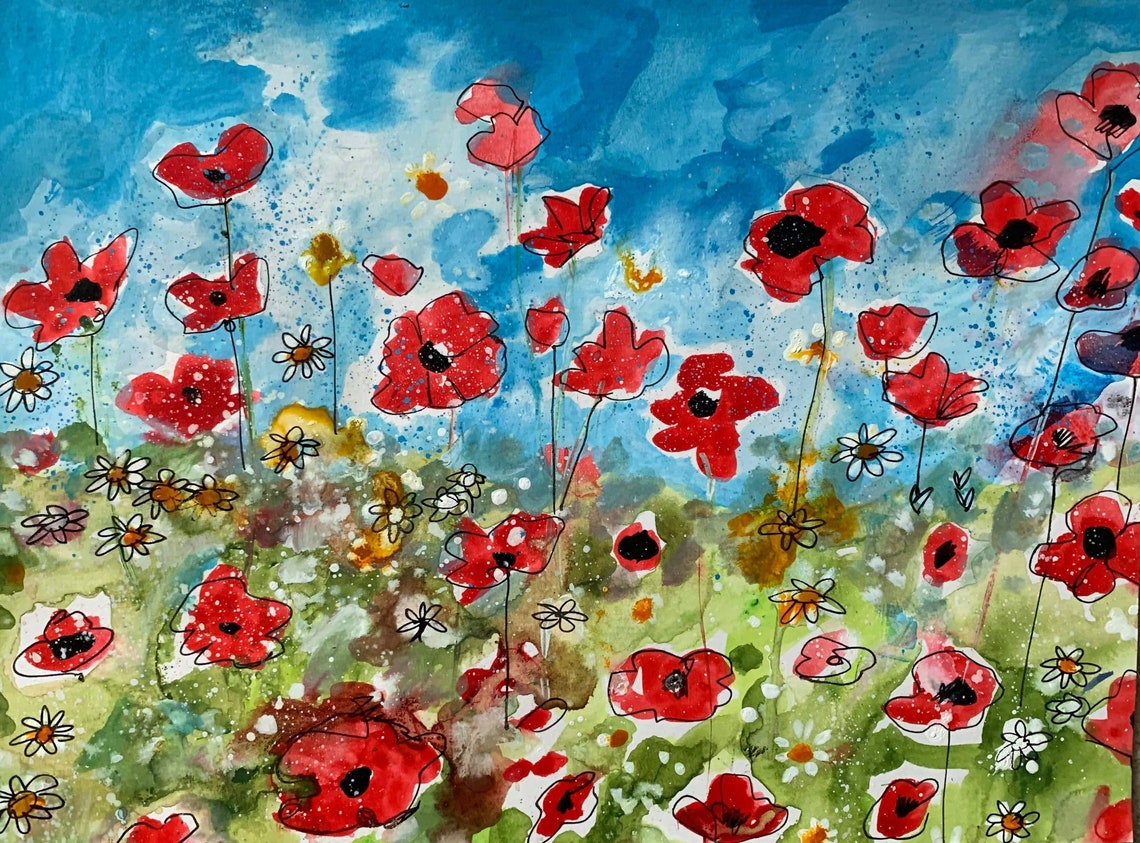 Poppies size A4 21 x 29.7 cm | Etsy