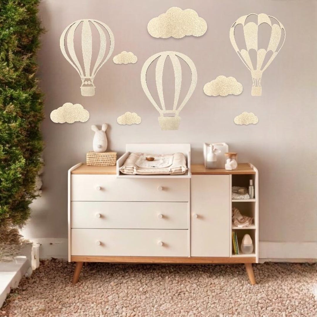 Heißluftballon Wanddeko Set - 7-teilige Holz Deko Für Kinderzimmer & Babyzimmer