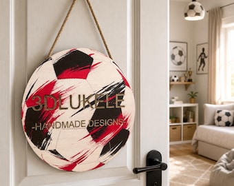 Letrero de madera personalizado para puerta con diseño de fútbol | Decoración de pared de madera | Letrero de pared para habitación infantil con nombre | 20 diseños | Regalo para niños