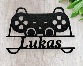 Namensschild Kontroller Kinderzimmer Wandschild Wanddeko Türschild personalisiert individuell Geschenk Geschenkidee Gaming Junge Mädel