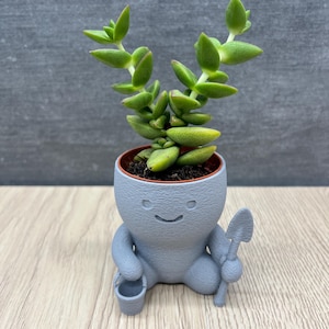 Blumentopf Gärtner Figur mit Eimer & Schaufel, Sukkulenten Topf, Fensterbank Deko, Geschenk für Pflanzenliebhaber