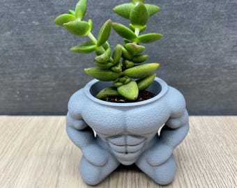3D-geprinte bloempot van Muscleman – Grappige bodybuilder plantenpot voor vetplanten | Fitnessdecoratie en cadeau voor mannen | Kantoordecoratie