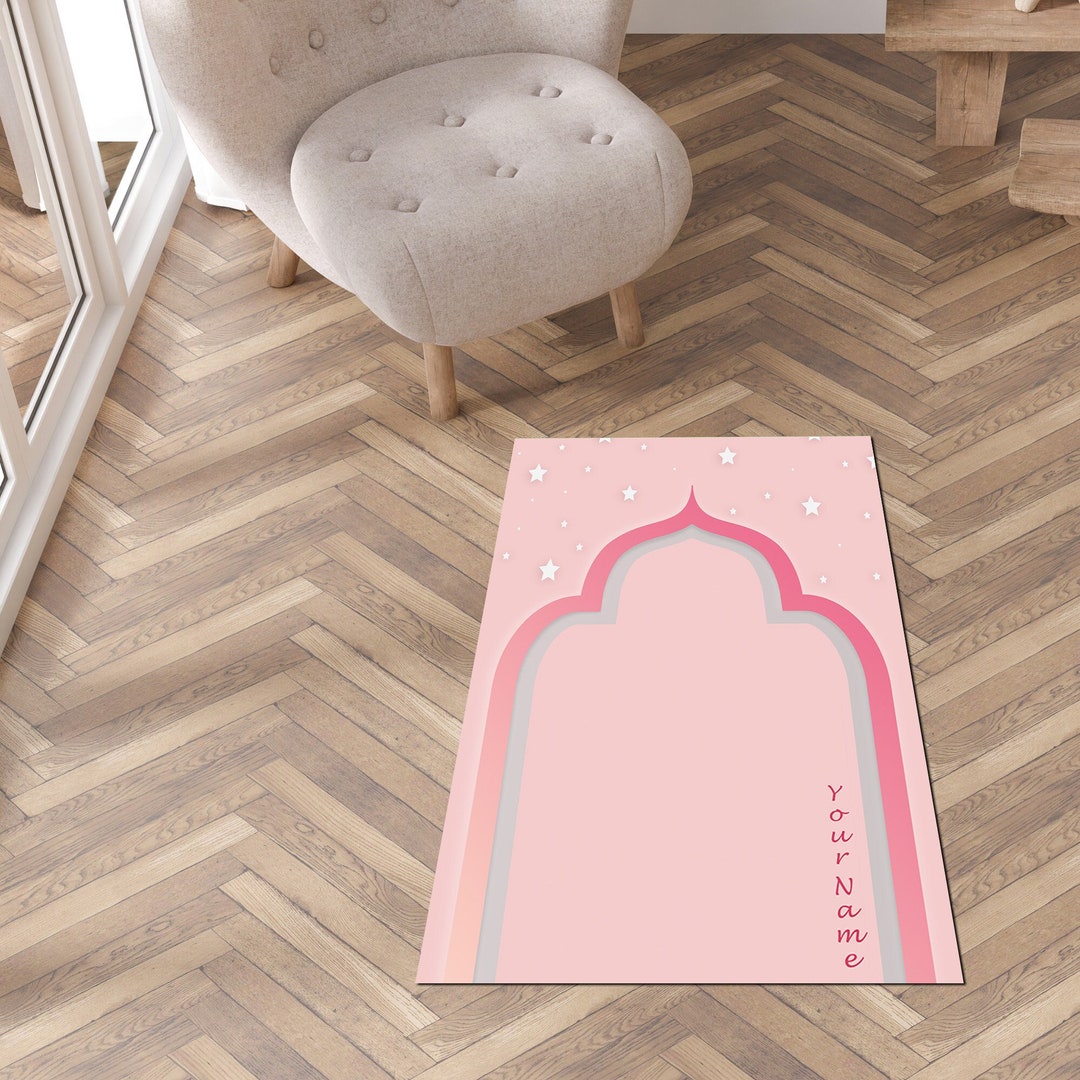 Personalized Prayer Mat | Barbi Pink Kids Prayer Rug, Design Sajada,eid ...