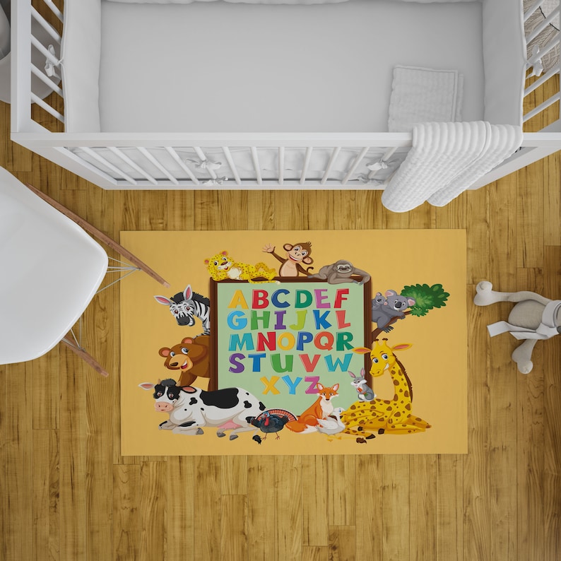 Zoo Animals Alphabet Carpet, Educational Letters Abc Custom Rectangular ...