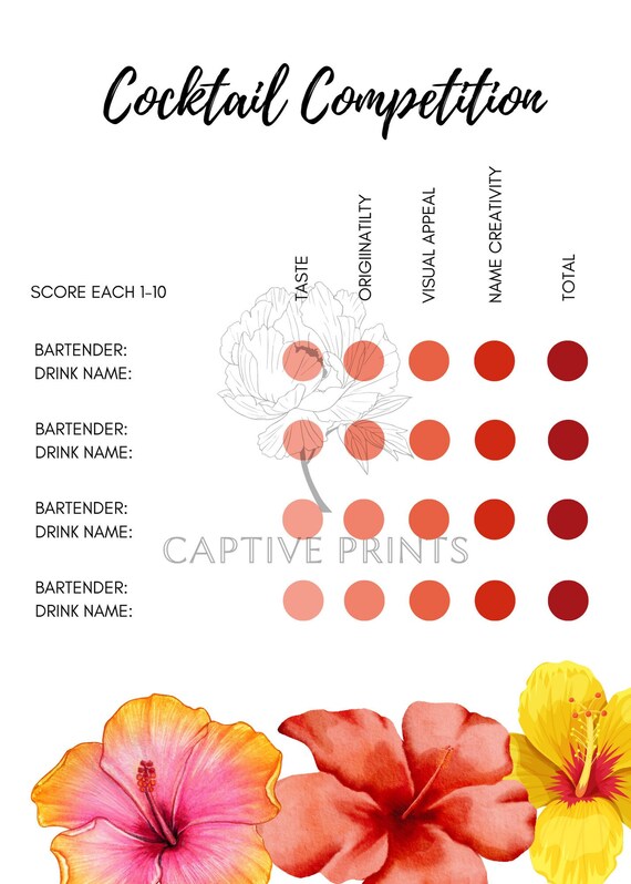 Cocktail Competition Scorecard Etsy Cocktail Competition Scorecard Etsy