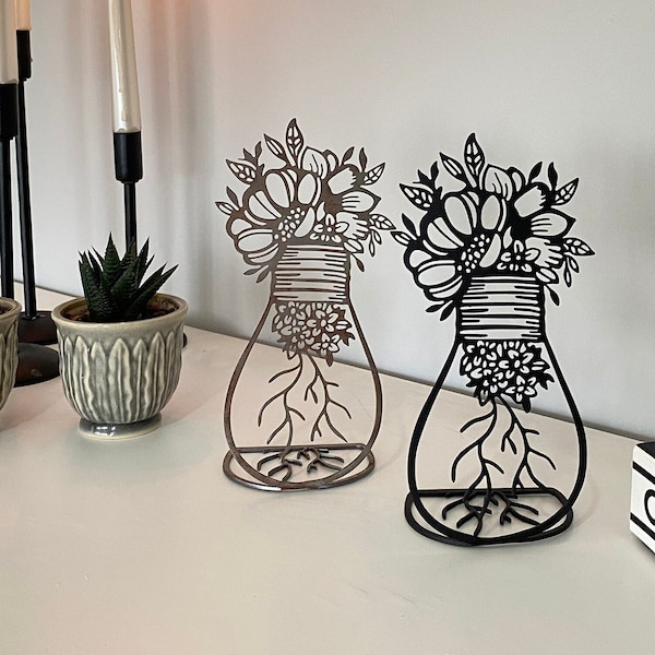 Wohnkultur, Blumen in Vase für Wohnzimmer, Metall Tischplatte Dekor, Hochzeitsgeschenk, Metalldekoration, Wohnzimmer Tischdekoration