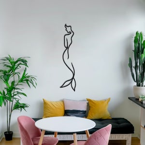 Mermaid Metal Wall Decor, Metal Wall Decor,  Metal Wall Art, Home Wall Hangings,  Mermaid Minimalist Line Art, Geometric Wall Art