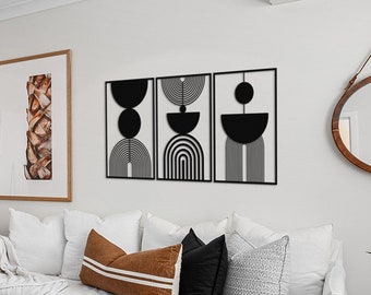 Mid Century Modern Wall Art  Set of 3, Neutral Abstract Geometric Home Decor, Mid Century Wall Decor Boho Wall Art Modern Art Wall Decor