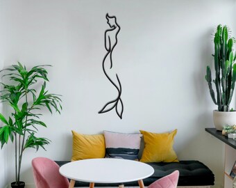 Mermaid Metal Wall Decor, Metal Wall Decor,  Metal Wall Art, Home Wall Hangings,  Mermaid Minimalist Line Art, Geometric Wall Art