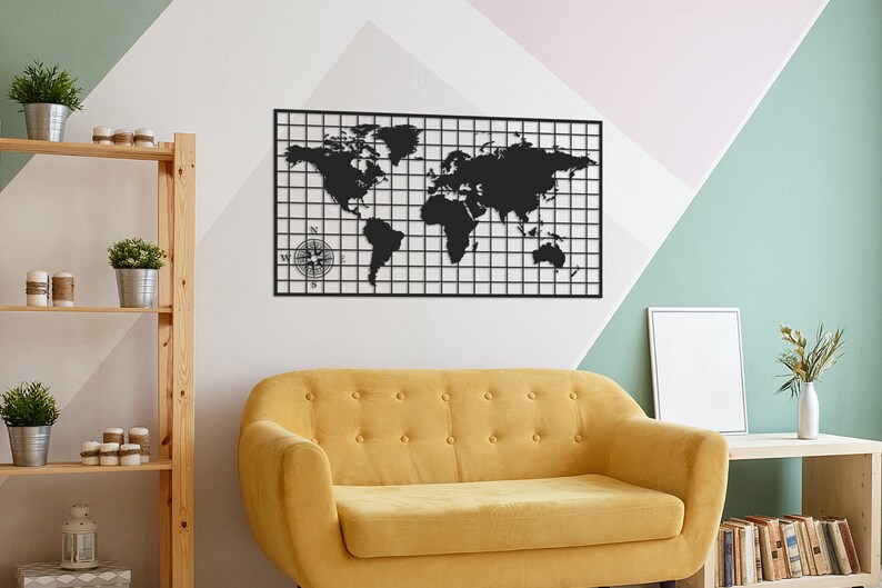 Map of Life Metal World Map World Map Wall Art Tree Ofice Etsy