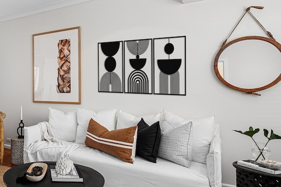 Mid Century Modern Wall Art Set of 3 Neutral Abstract - Etsy