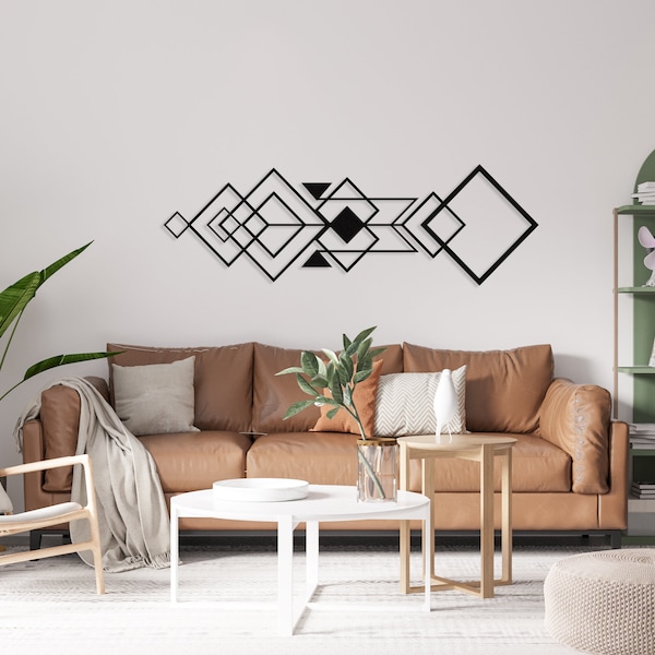 Decoración de pared de metal con formas, arte de pared grande para decoración del hogar, arte de pared en 3D, colgante de pared para decoración de sala de estar, arte de pared minimalista