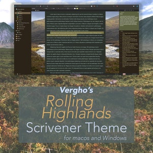 Tema Rolling Highlands Scrivener para Mac y Windows (Modo oscuro)