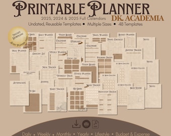 Daily Planner Printable Dark Academia Stationary Dark Academia gifts Goth Planner Gothic Planner Digital Witchy Planner Printable Book nook