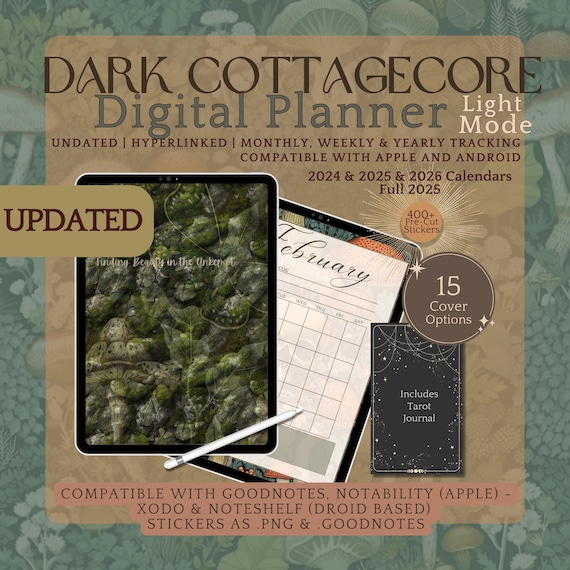 Cottagecore Planner Dark Mode Planner Digital Planner Gothic Planner Good Notes Planner Goth Planner Witchy Planner Goth Digital Planner