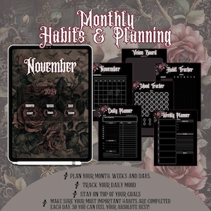Goth Digital Planner Skull Roses mauve pink black gray skeleton eerie ipad droid goodnotes planner