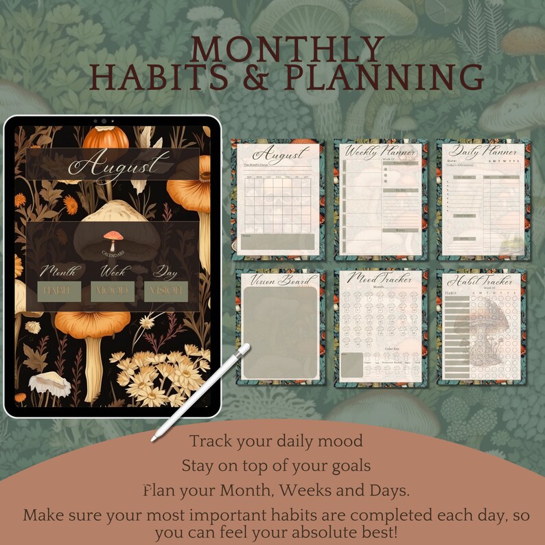 Cottagecore Planner Dark Mode Planner Digital Planner Gothic Planner Good Notes Planner Goth Planner Witchy Planner Goth Digital Planner image 5