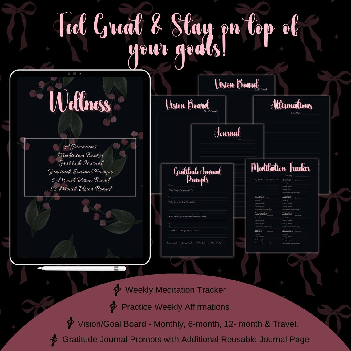 Dark Coquette Notebook Dark Mode Planner Digital Planner Gothic Planner ...