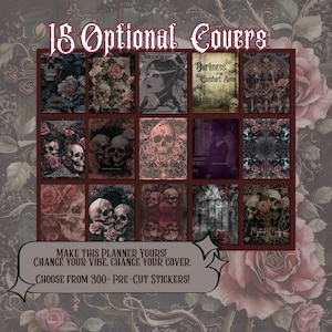 Goth Digital Planner Skull Roses mauve pink black gray skeleton eerie ipad droid goodnotes planner