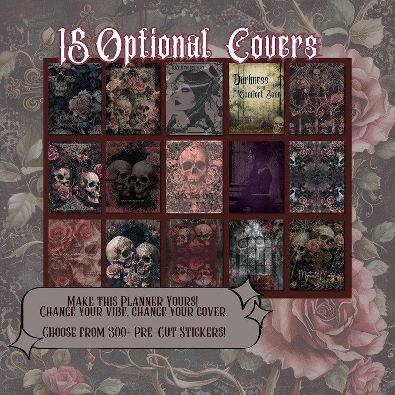 Goth Digital Planner Skull Roses mauve pink black gray skeleton eerie ipad droid goodnotes planner