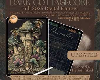 Cottagecore Planner Dark Mode Planner Digital Planner Gothic Planner Good Notes Planner Goth Planner Witchy Planner Goth Digital Planner